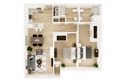 Floor plan for 2 beds, 2 baths, 1157 sqft